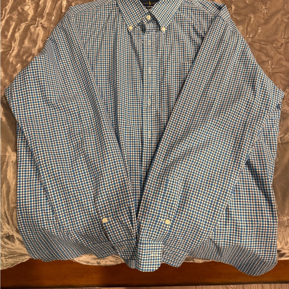 Ralph Lauren Blue Gingham Casual Button Down Shirt - Picture 2 of 2